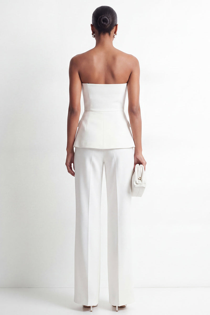 Load image into Gallery viewer, White 2 Piece Strapless Double Breasted Business Suits with Pockets