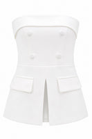 Load image into Gallery viewer, White 2 Piece Strapless Double Breasted Business Suits with Pockets