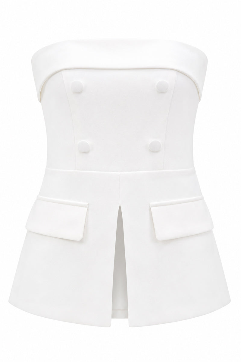 Load image into Gallery viewer, White 2 Piece Strapless Double Breasted Business Suits with Pockets