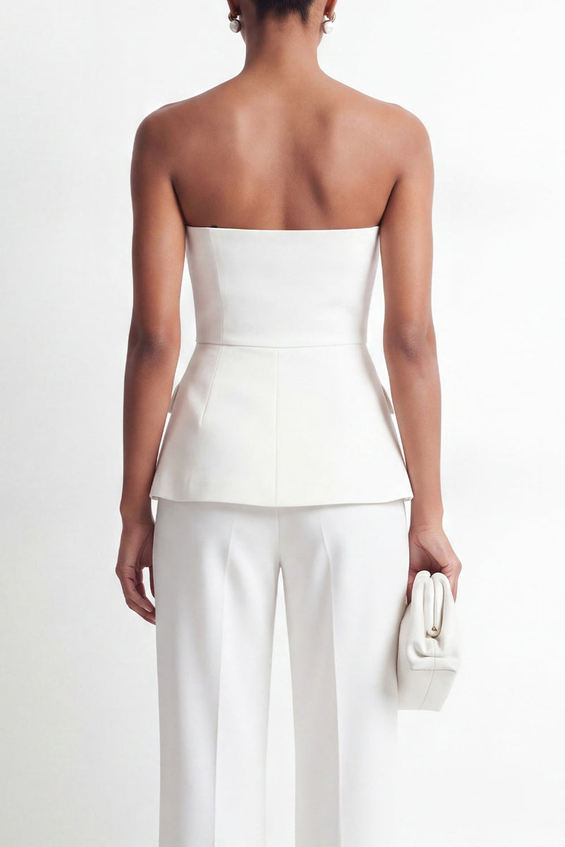Load image into Gallery viewer, White 2 Piece Strapless Double Breasted Business Suits with Pockets