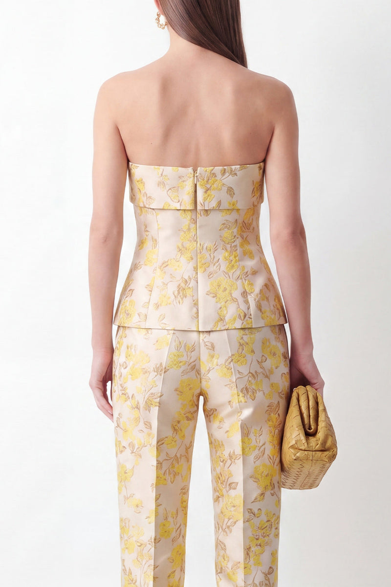 Load image into Gallery viewer, 2 Piece Floral Strapless Yellow Slim Fit Business Suits