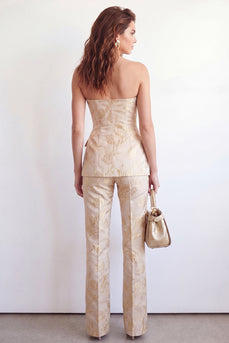 2 Piece Golden Sweetheart Floral Single Breasted Business Suits with Pockets