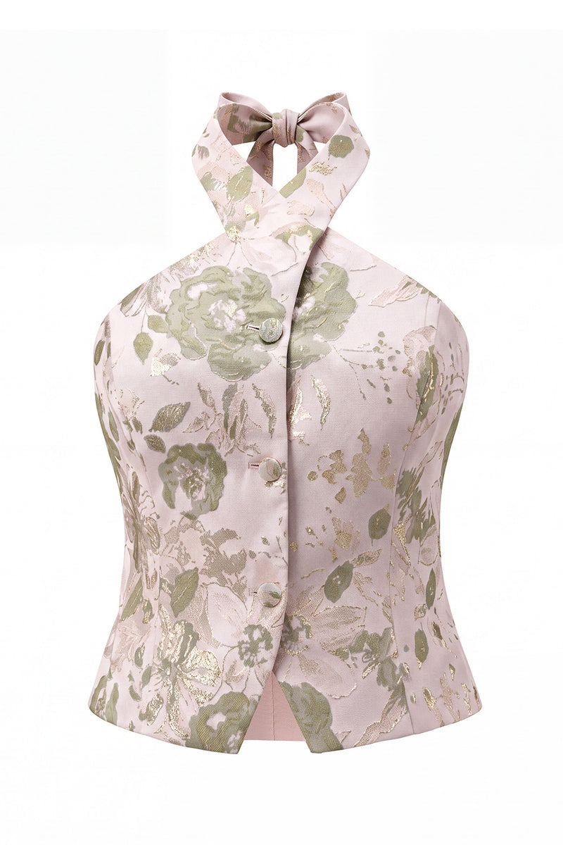 Load image into Gallery viewer, Halter 2 Piece Green Flower Single Breasted Business Suits with Pockets