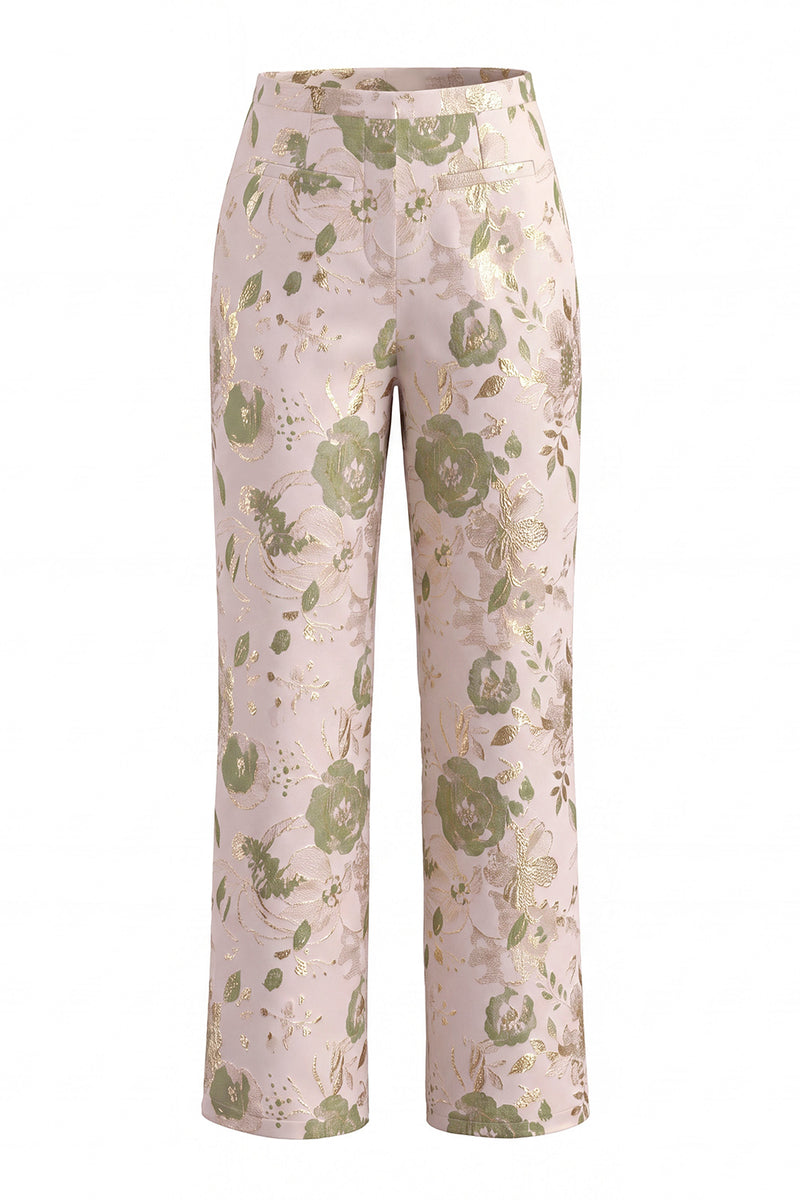 Load image into Gallery viewer, Halter 2 Piece Green Flower Single Breasted Business Suits with Pockets