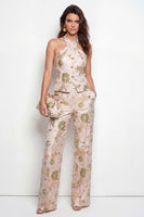 Load image into Gallery viewer, Halter 2 Piece Green Flower Single Breasted Business Suits with Pockets