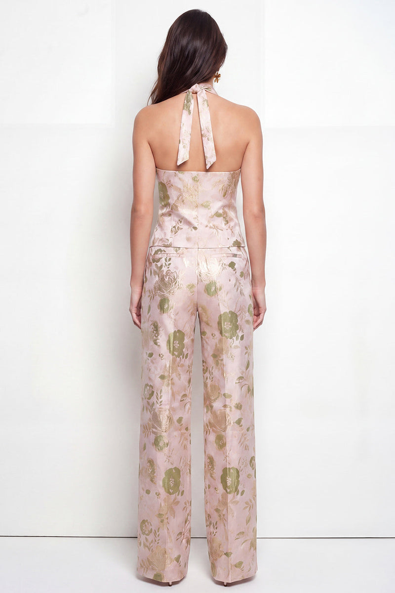 Load image into Gallery viewer, Halter 2 Piece Green Flower Single Breasted Business Suits with Pockets