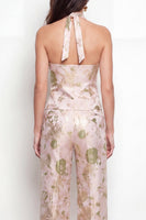 Load image into Gallery viewer, Halter 2 Piece Green Flower Single Breasted Business Suits with Pockets