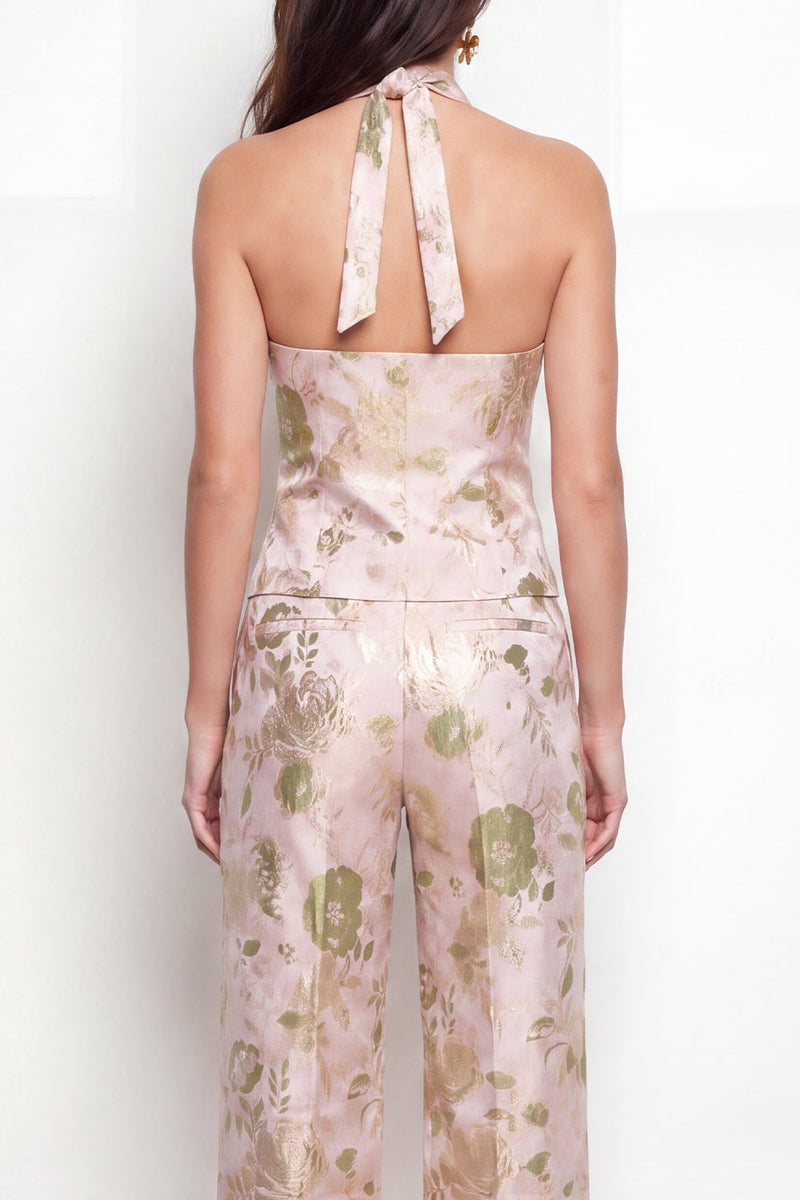 Load image into Gallery viewer, Halter 2 Piece Green Flower Single Breasted Business Suits with Pockets