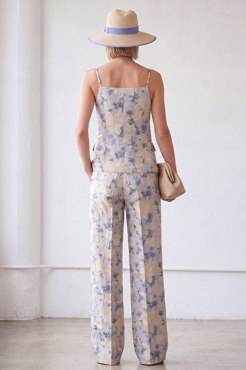 Load image into Gallery viewer, Blue Flower Spaghetti Straps 2 Piece Single Breasted Business Suits with Pockets