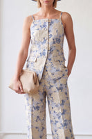 Load image into Gallery viewer, Blue Flower Spaghetti Straps 2 Piece Single Breasted Business Suits with Pockets