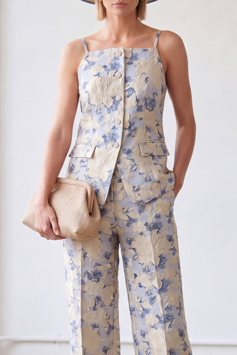 Load image into Gallery viewer, Blue Flower Spaghetti Straps 2 Piece Single Breasted Business Suits with Pockets