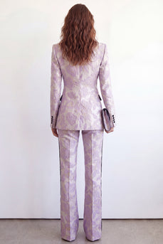 2 Piece Purple Flower Single Breasted Peak Lapel Business Suits