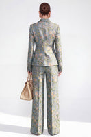 Load image into Gallery viewer, 2 Piece Floral Grey Blue Peak Lapel Single Breasted Business Suits