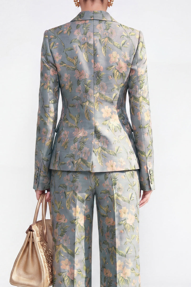 Load image into Gallery viewer, 2 Piece Floral Grey Blue Peak Lapel Single Breasted Business Suits