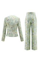 Load image into Gallery viewer, Yellow Flower 2 Piece Round Neck Single Breasted Business Suits with Pockets