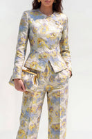 Load image into Gallery viewer, Yellow Flower 2 Piece Round Neck Single Breasted Business Suits with Pockets