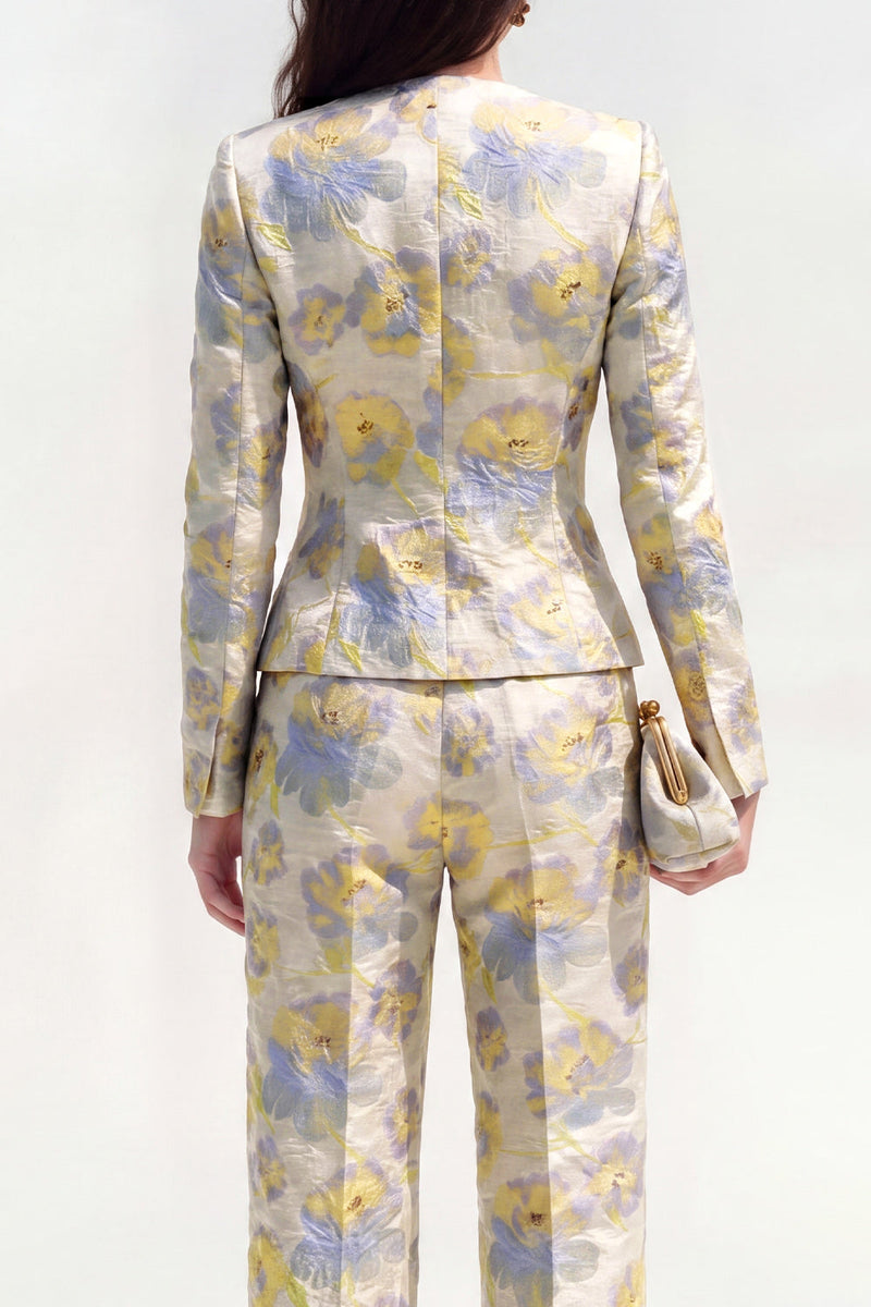 Load image into Gallery viewer, Yellow Flower 2 Piece Round Neck Single Breasted Business Suits with Pockets