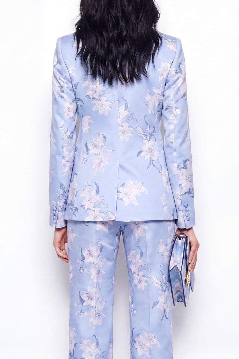 Load image into Gallery viewer, Floral 2 Piece Blue Notched Lapel Single Breasted Business Suits with Pockets