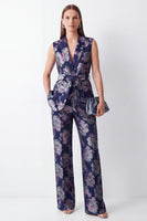 Load image into Gallery viewer, 2 Piece Floral Navy Shawl Lapel Business Suits with Pockets