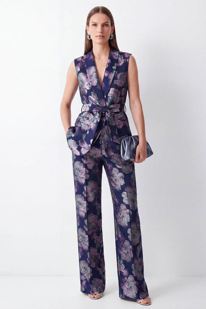 Load image into Gallery viewer, 2 Piece Floral Navy Shawl Lapel Business Suits with Pockets