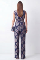 Load image into Gallery viewer, 2 Piece Floral Navy Shawl Lapel Business Suits with Pockets