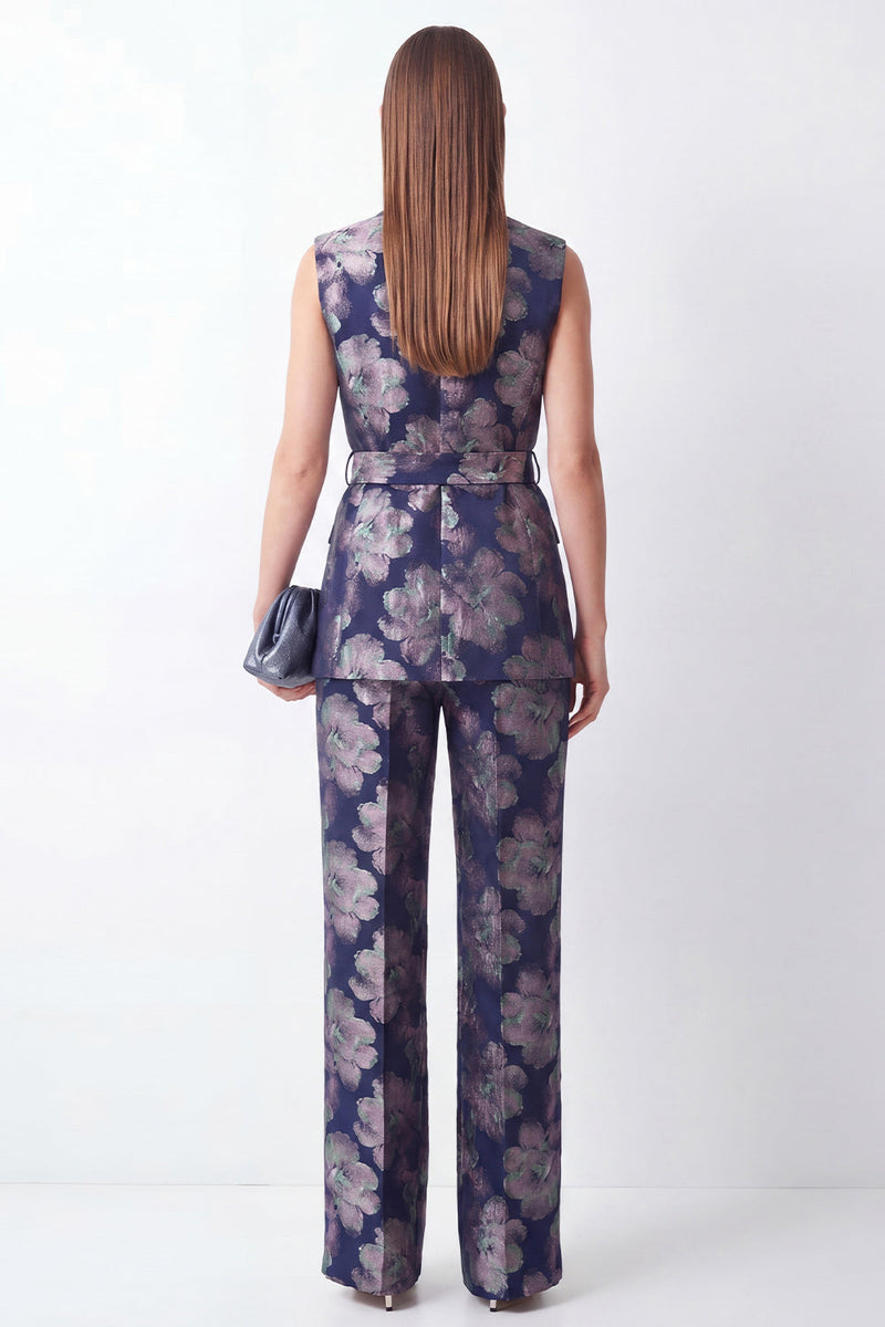 Load image into Gallery viewer, 2 Piece Floral Navy Shawl Lapel Business Suits with Pockets