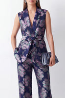 Load image into Gallery viewer, 2 Piece Floral Navy Shawl Lapel Business Suits with Pockets