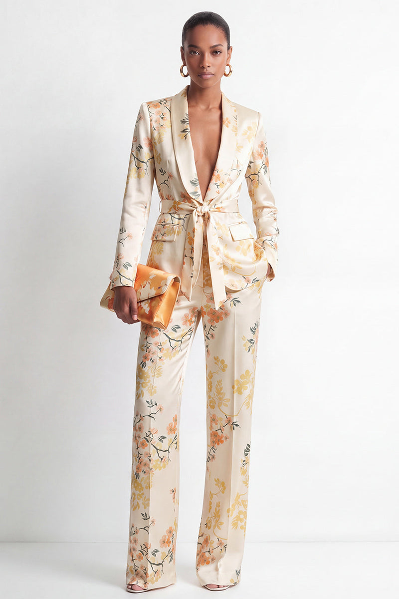 Load image into Gallery viewer, 2 Piece Floral Champagne Shawl Lapel Business Suits with Pockets