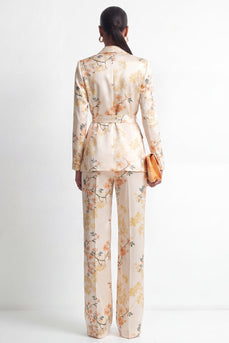 2 Piece Floral Champagne Shawl Lapel Business Suits with Pockets