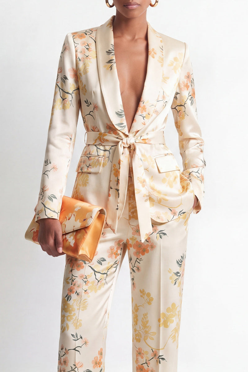 Load image into Gallery viewer, 2 Piece Floral Champagne Shawl Lapel Business Suits with Pockets