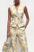 Load image into Gallery viewer, 2 Piece Yellow Flower Single Breasted V-Neck Business Suits with Pockets