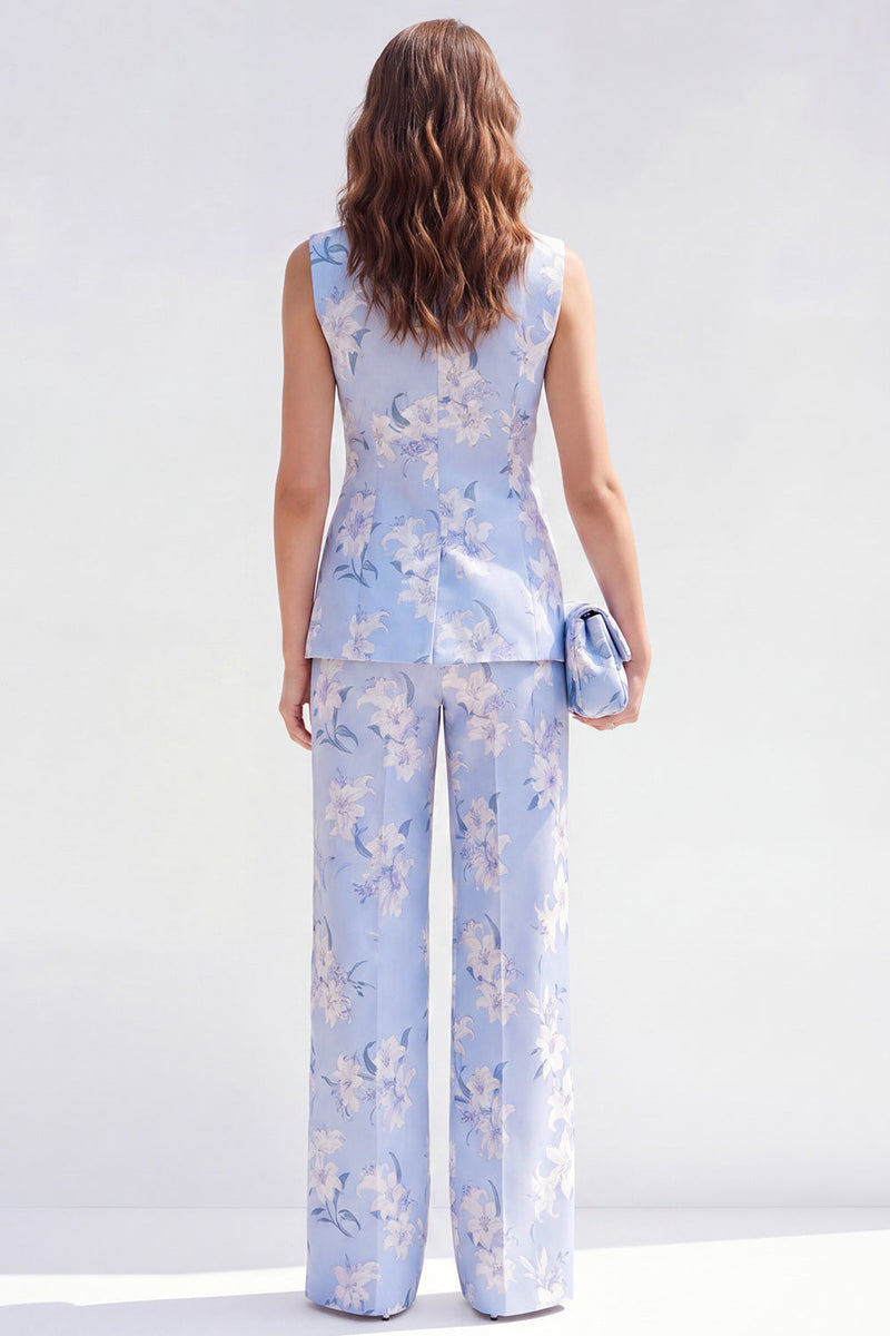 Load image into Gallery viewer, Floral 2 Piece Blue Shawl Lapel Single Breasted Business Suits with Pockets