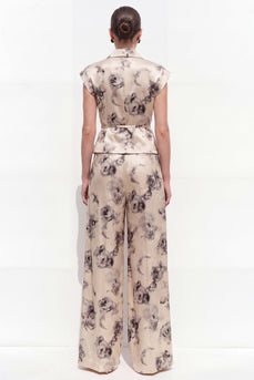 Champagne Black Flower Peak Lapel 2 Piece Business Suits with Pockets