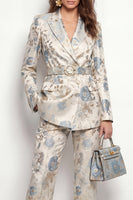 Load image into Gallery viewer, Grey Blue Flower Peak Lapel 2 Piece Business Suits with Pockets