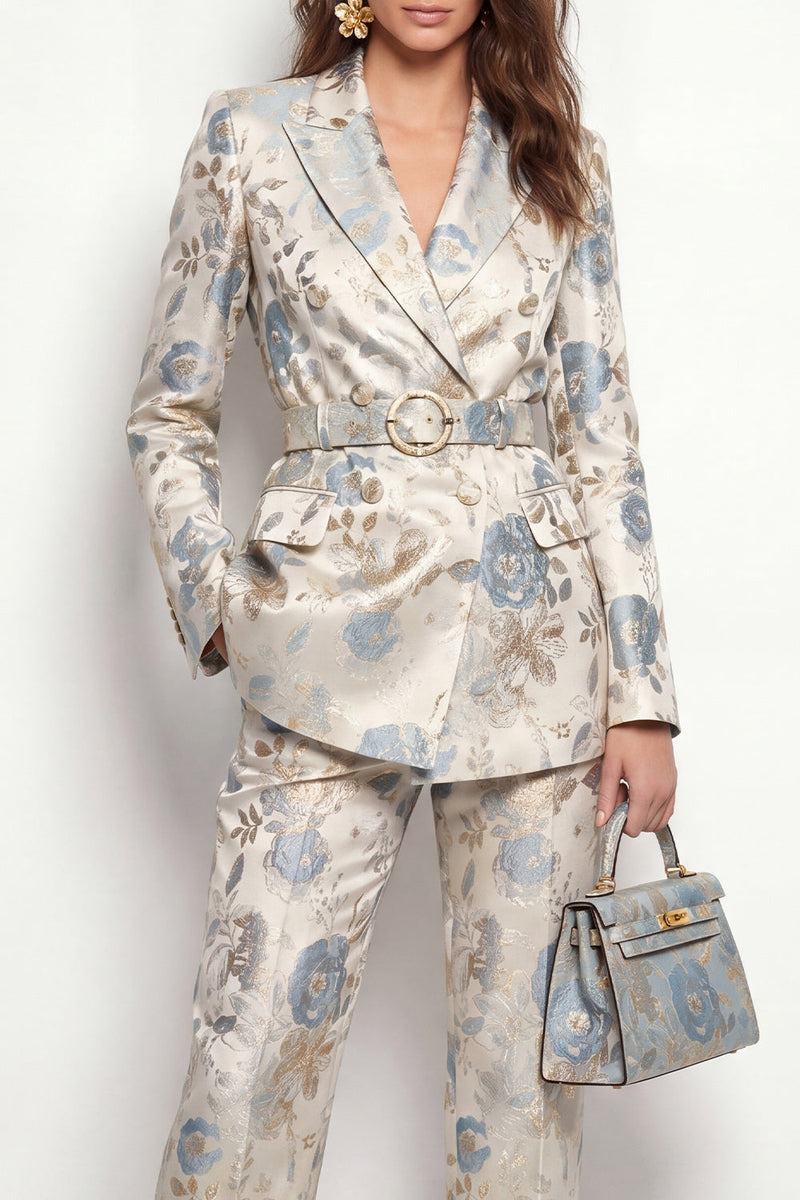 Load image into Gallery viewer, Grey Blue Flower Peak Lapel 2 Piece Business Suits with Pockets