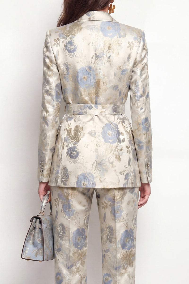 Load image into Gallery viewer, Grey Blue Flower Peak Lapel 2 Piece Business Suits with Pockets