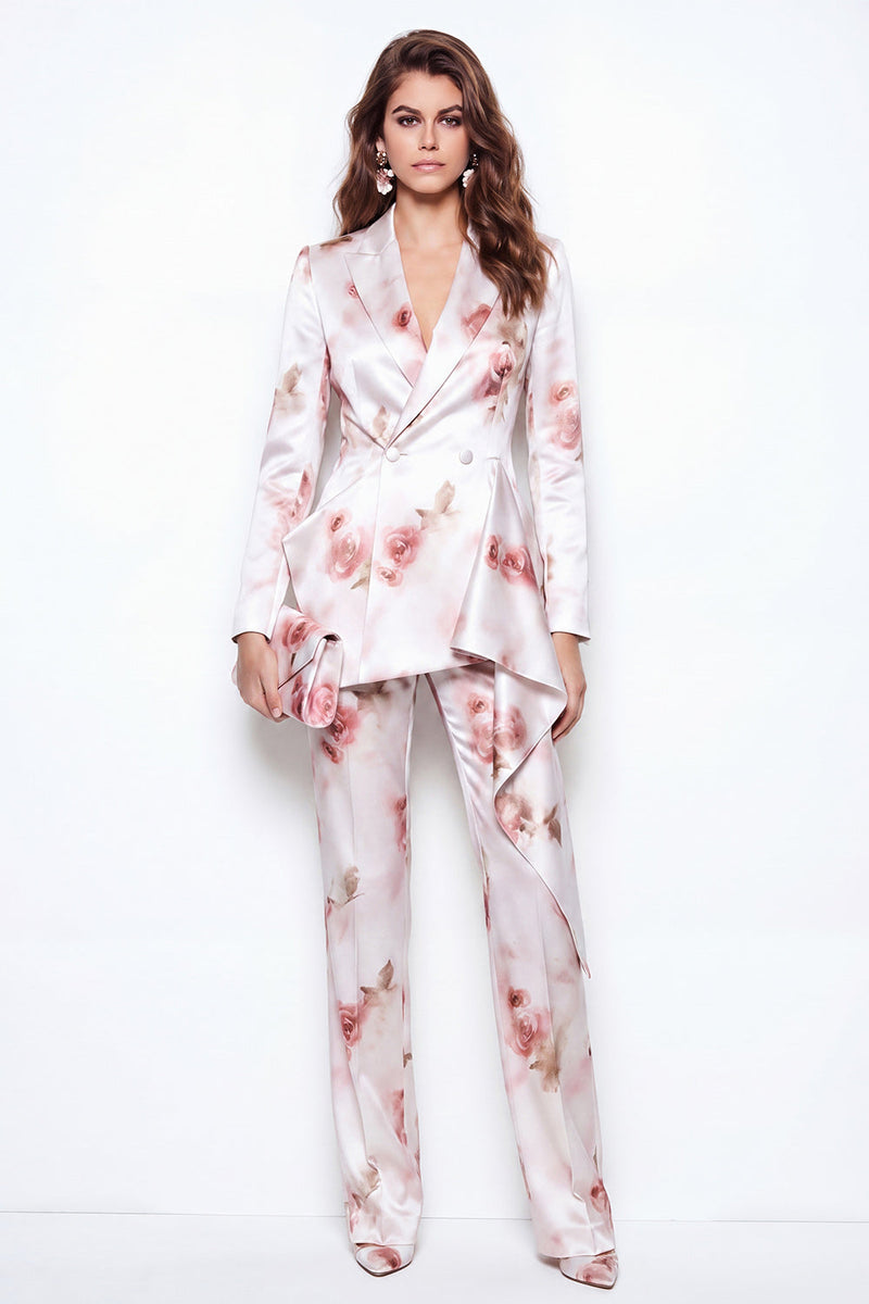 Load image into Gallery viewer, 2 Piece White Red Flower Peak Lapel Business Suits with Ruffles
