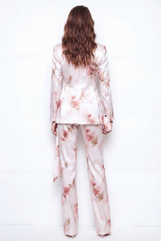 2 Piece White Red Flower Peak Lapel Business Suits with Ruffles