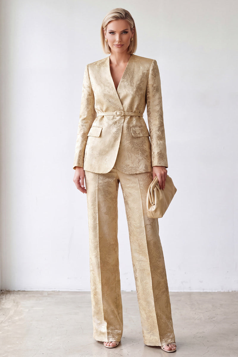 Load image into Gallery viewer, Floral Golden 2 Piece V-Neck Slim Fit Business Suits
