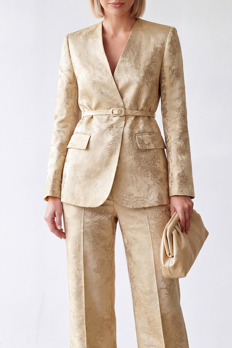 Load image into Gallery viewer, Floral Golden 2 Piece V-Neck Slim Fit Business Suits