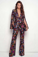 Load image into Gallery viewer, Black 2 Piece Peak Lapel Single Breasted Floral Business Suits with Pockets