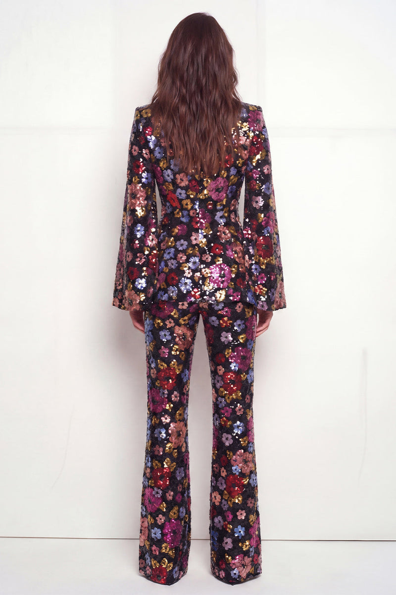 Load image into Gallery viewer, Black 2 Piece Peak Lapel Single Breasted Floral Business Suits with Pockets