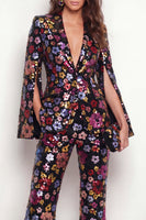 Load image into Gallery viewer, Black 2 Piece Peak Lapel Single Breasted Floral Business Suits with Pockets