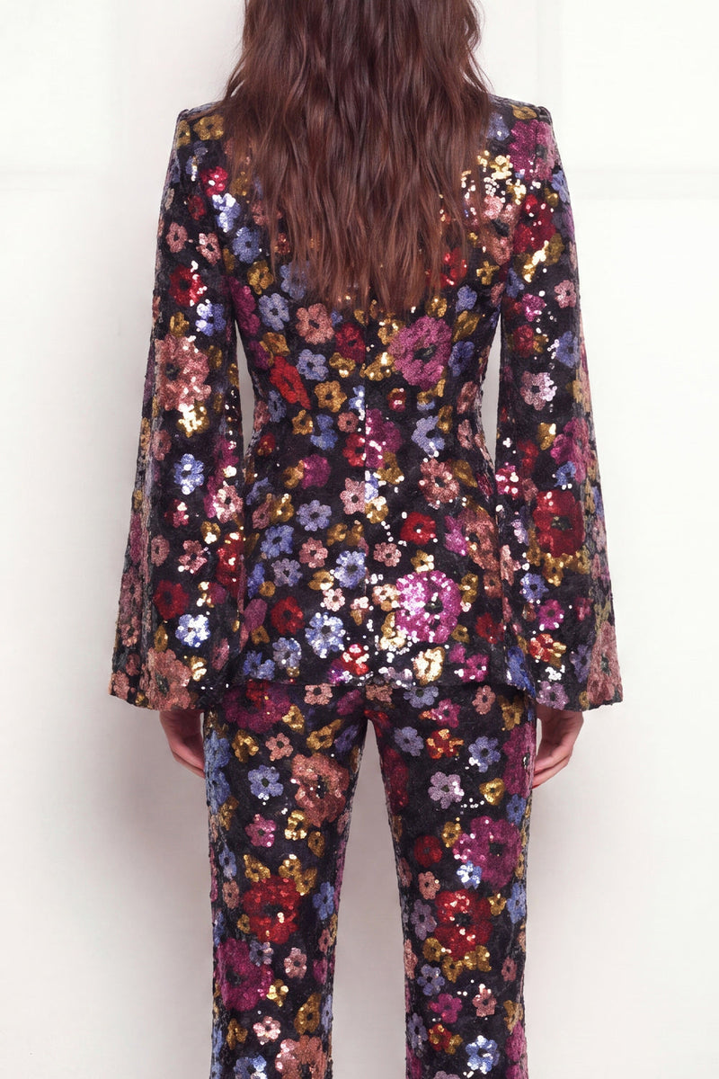 Load image into Gallery viewer, Black 2 Piece Peak Lapel Single Breasted Floral Business Suits with Pockets