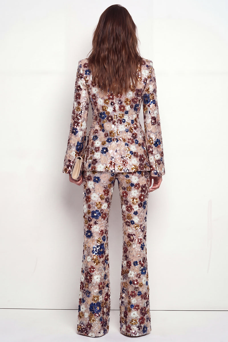 Load image into Gallery viewer, Black 2 Piece Peak Lapel Single Breasted Floral Business Suits with Pockets