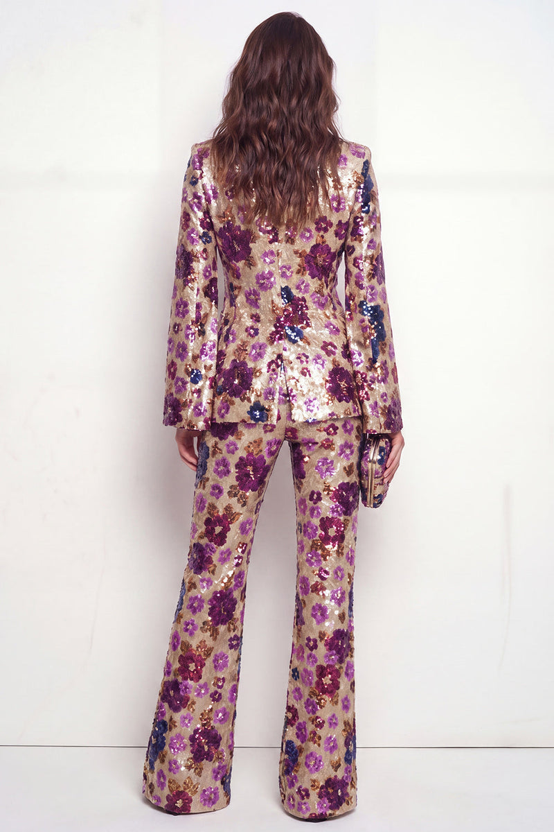 Load image into Gallery viewer, Black 2 Piece Peak Lapel Single Breasted Floral Business Suits with Pockets