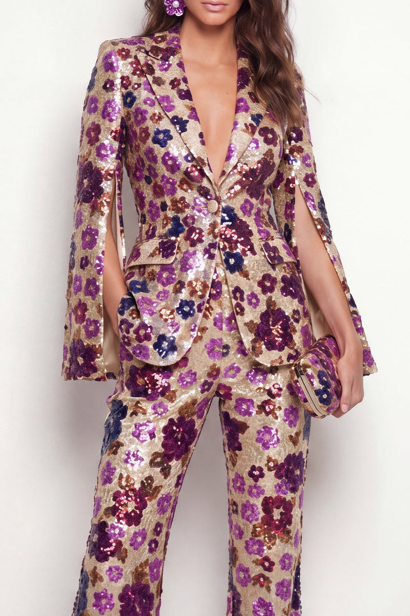 Load image into Gallery viewer, Black 2 Piece Peak Lapel Single Breasted Floral Business Suits with Pockets