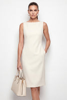 Load image into Gallery viewer, Boat Neck Ivory Midi Work Dress with Pockets
