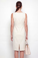 Load image into Gallery viewer, Boat Neck Ivory Midi Work Dress with Pockets