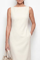 Load image into Gallery viewer, Boat Neck Ivory Midi Work Dress with Pockets